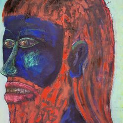 Blauer Kopf, 2024, Öl, Acryl, Pastell auf Nessel,110 x 90 cm
