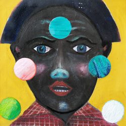Jongleur, 2021-2023, Öl, Acryl, Pastell auf Nessel, 65 x 65 cm