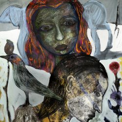 O.T.,, 2024, Öl, Pastell, Acryl auf Nessel, 100 x 100 cm